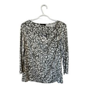 NWOT St‎ John | Green White Abstract Print Stretch 3/4 Sleeve Boat Neck S